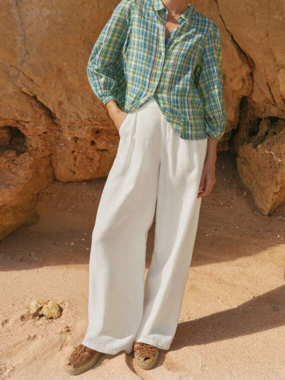 Wrap London Wide Leg Linen Pants White High Rise Size 6